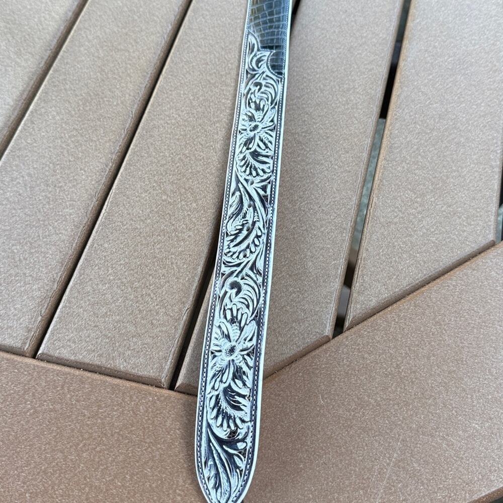 Handcrafted Leather Tooled Belt Black White Med